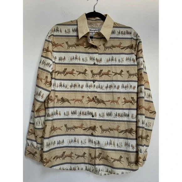 Wrangler Western Wear Cotton Long Sleeve Shirt‎ L Wolf Fox Cowgirl Horsegirl - Picture 2 of 16